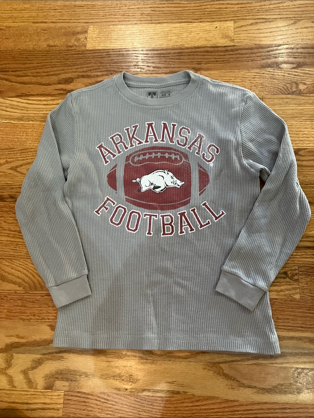 Arkansas Football Gray Long-Sleeve Thermal Tee for Kids Sz 10/12 (M) EUC